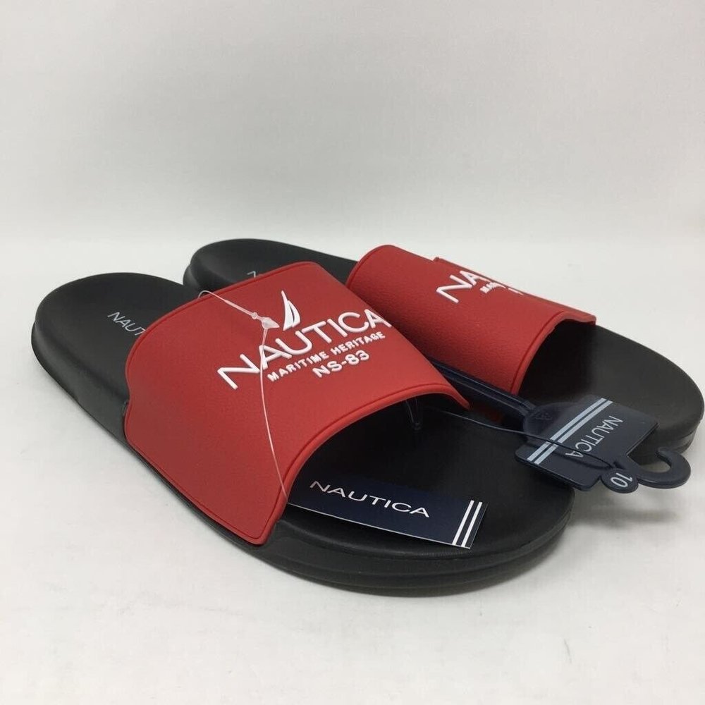 Nautica Mens Porter Slide Sandals Red Black Slip Ons 10 EUR 43 New - Picture 2 of 9